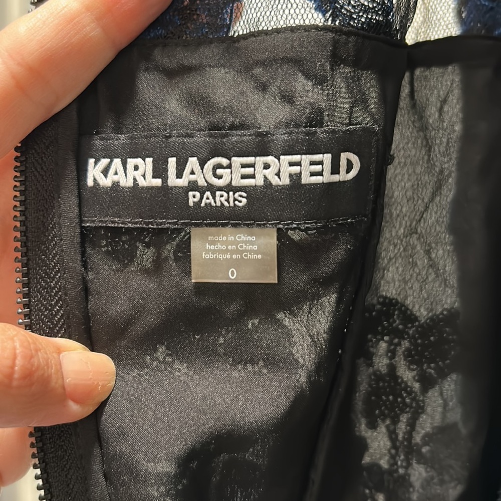 Karl Lagerfeld Paris Blue & Black floral sequin gown - Picture 6 of 8